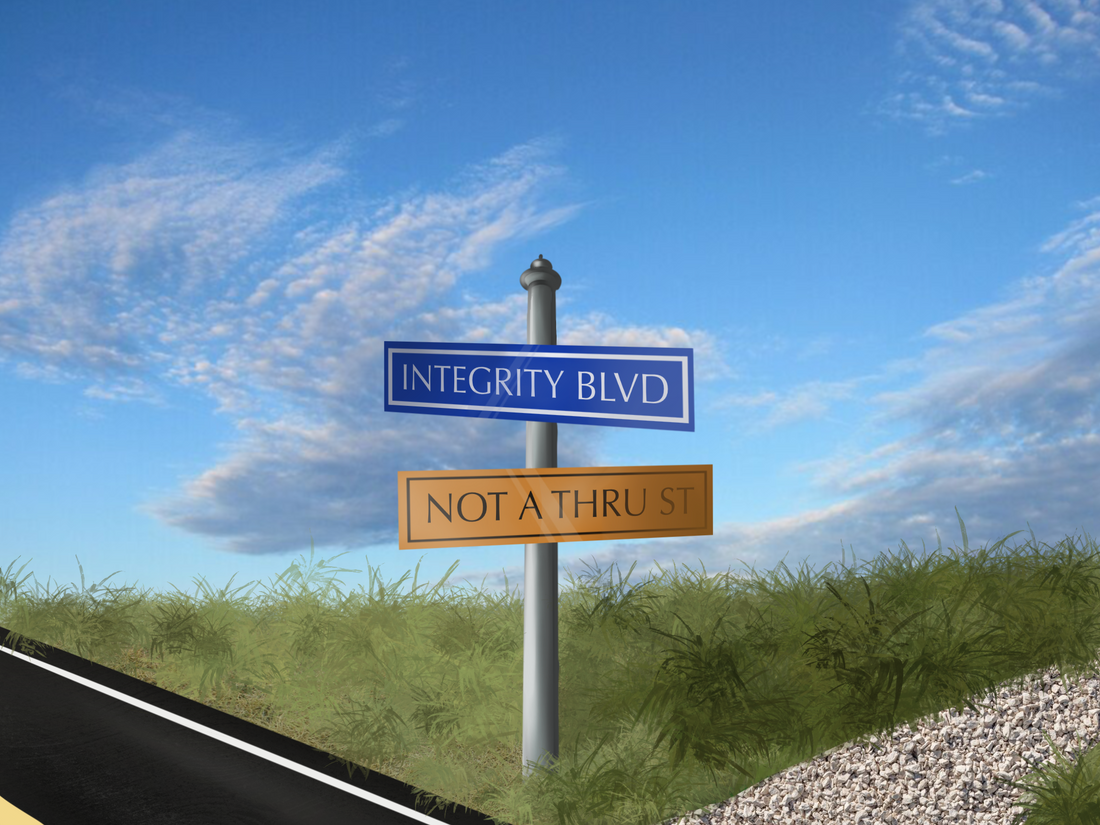 sign "integrity blvd" "not a thru st" asphalt street gravel path