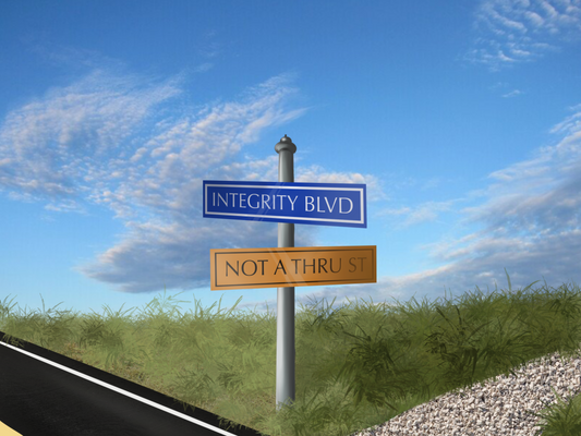 sign "integrity blvd" "not a thru st" asphalt street gravel path